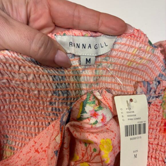 NWT Anthropologie Ranna Gill Pink Floral Linen Scallope Romper Medium - Picture 4 of 11